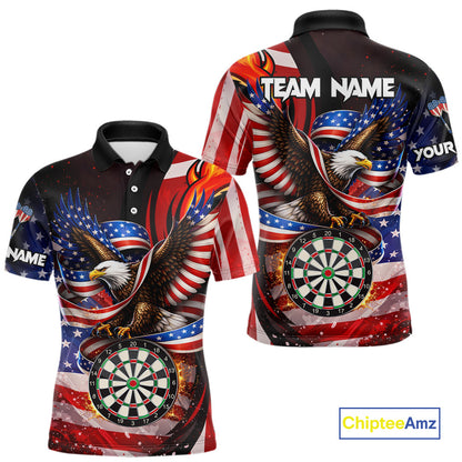 Custom US Flag Funny Eagle Dartboard Darts Men Polo & 1/4-Zip Shirts Patriotic Dart Team Jerseys NYN2805
