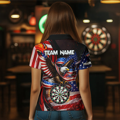 Custom US Flag Funny Eagle Dartboard Darts Women Polo & 1/4-Zip Shirts Patriotic Dart Team Jerseys NYN2805