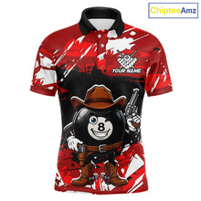 Load image into Gallery viewer, Funny billiard 8 ball cowboy gun shirt for men custom grunge billiard team attire red