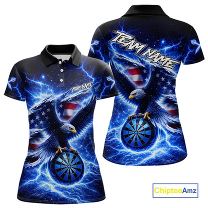 Thunder Torn US Flag Eagle Dartboard Women Darts Polo Shirt Custom Patriotic Dart League Shirt NYN2649