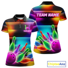 Load image into Gallery viewer, Neon light bowling team shirt for women colorful bowling ball and pins jersey