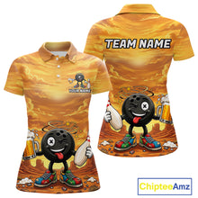 Load image into Gallery viewer, Funny beer bowling ball shirt for women custom bowling polo jersey