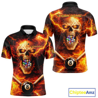 Thunder Red Skull Billiard 8 Ball & Sticks Billiard Shirt For Men Personalized Billiard Ball Shirts NYN2655