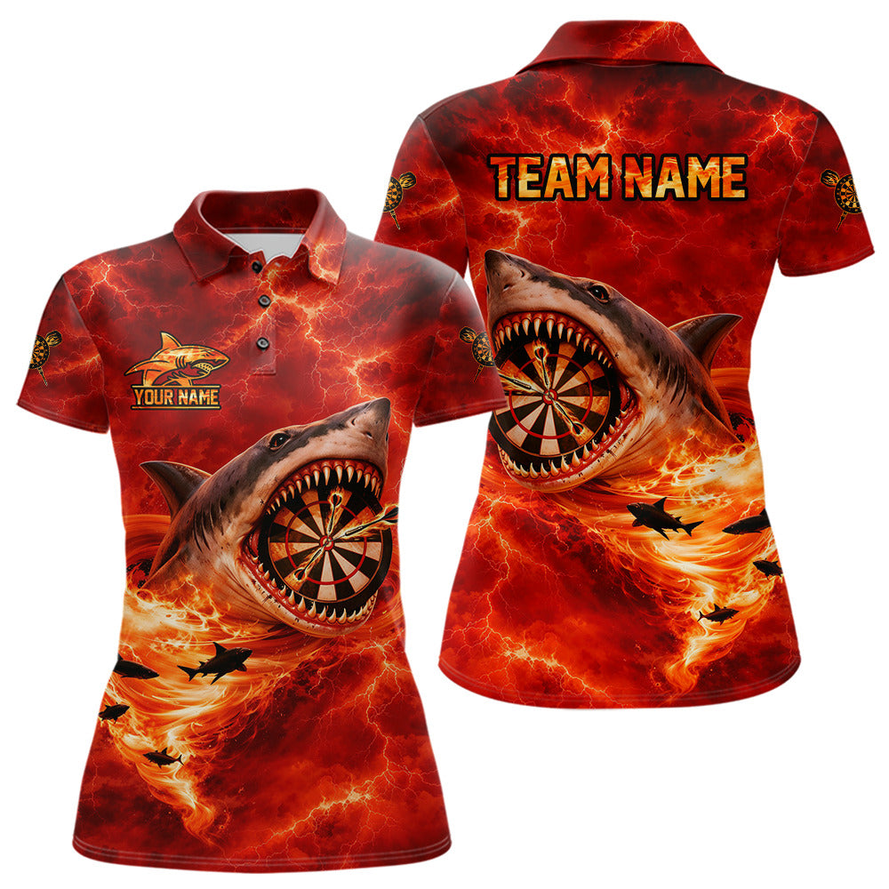 Fire Flame Tornado Funny Shark Darts Polo Shirt For Women Custom Dart Team League Shirt|Red NYN2657