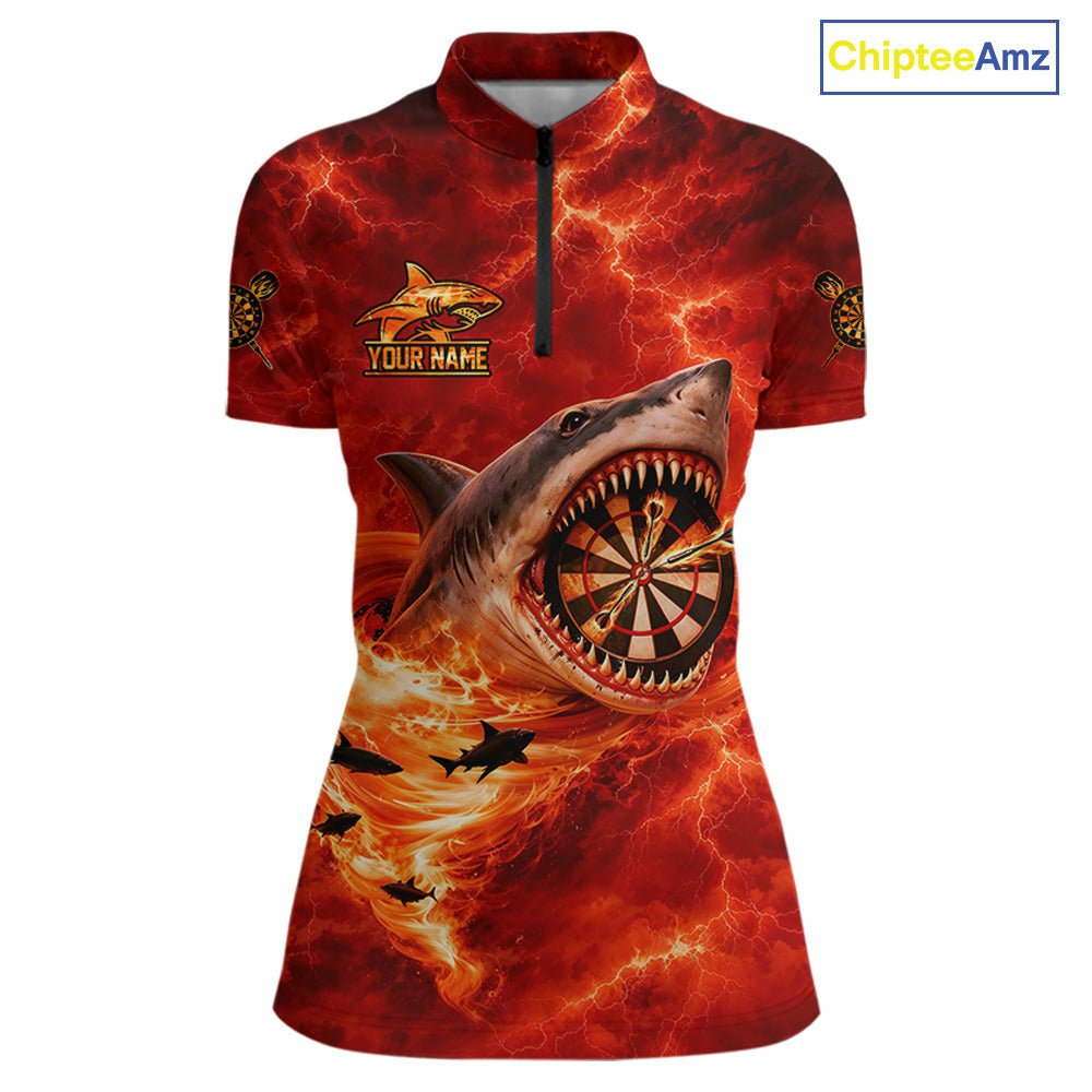 Fire Flame Tornado Funny Shark Darts Quarter-Zip Shirt For Women Custom Dart Team League Shirt|Red NYN2657