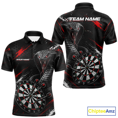 Black Red Cobra Men's Darts Polo Shirt Mockup, Professional Cobra Dart Team Jersey