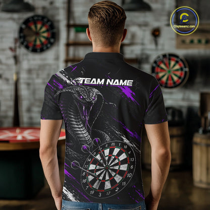 Male model wearing Black Purple Cobra Darts Polo, Personalized Tournament Uniform