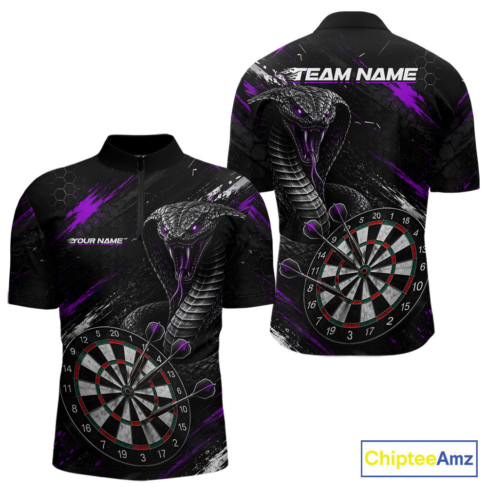 Black Purple Cobra Women's Quarter-Zip Darts Shirt Mockup, Personalized Cobra Tournament Apparel