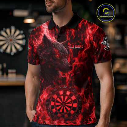 Custom Black Blue Flames Wolf Dartboard Dart Men Polo Shirt Outfits Dart Jerseys NYN1618