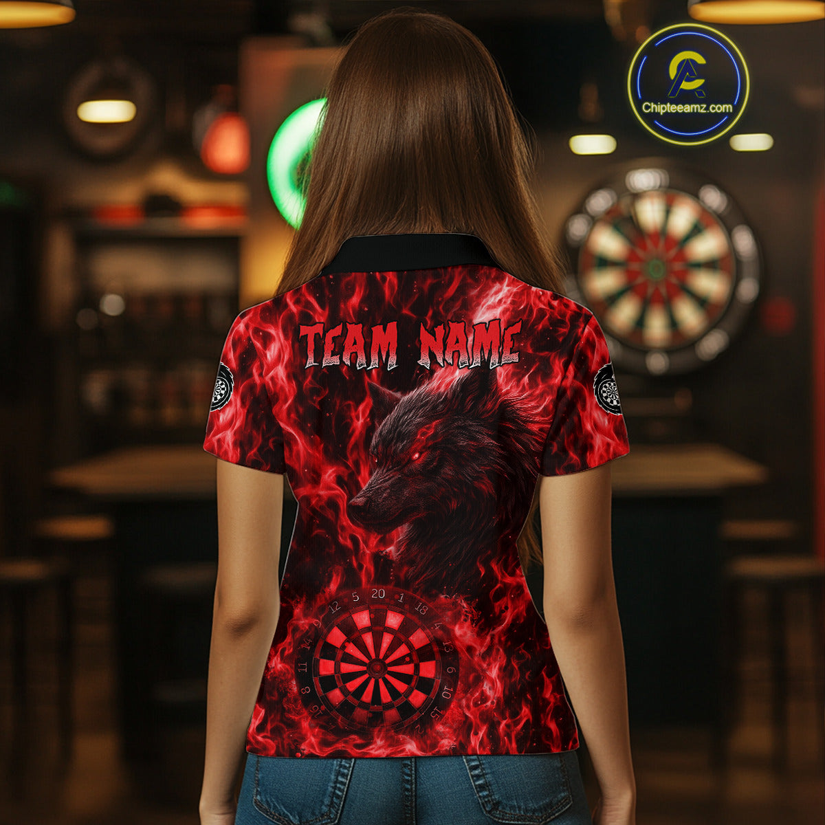 Custom Black Blue Flames Wolf Dartboard Dart Women Polo Shirt Outfits Dart Jerseys NYN1618