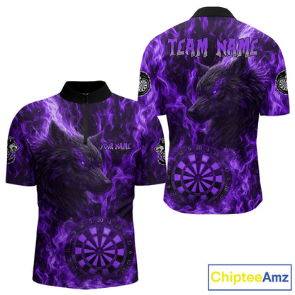 Custom Black Red Flames Wolf Dartboard Dart Men Quarter-Zip Shirt Outfits Dart Jerseys NYN1619