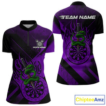 Load image into Gallery viewer, Custom Green Cobra Flames Dartboard Purple Grunge Dart Women 1/4-Zip Jerseys Dart Shirt Gifts NYN1643