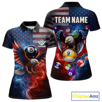 Blue & Red Flames Eagle 8 Ball 9 Ball Pool Billiard Shirt For Women Custom US Flag Billiard Jersey NYN3050