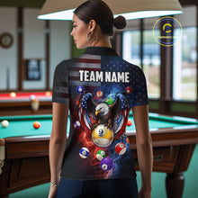 Load image into Gallery viewer, Blue &amp; Red Flames Eagle 8 Ball 9 Ball Pool Billiard Shirt For Women Custom US Flag Billiard Jersey NYN3050