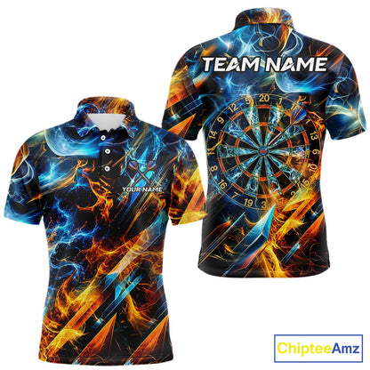 Icy And Fire Flame Dartboard Men Dart Polo & 1/4-Zip Shirt Custom Red And Blue Dart Team Attire NYN3210