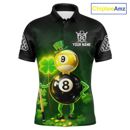 Funny Shamrock Pool 9 Ball & 8 Ball Men's Billiard Team Shirt Custom Patrick Day Billiard Attire NYN2473