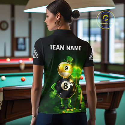Funny Shamrock Pool 9 Ball & 8 Ball Women's Billiard Team Shirt Custom Patrick Day Billiard Attire NYN2473