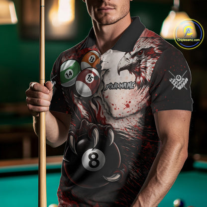 Red Grunge Eagle 8 Ball Billiard Pool Shirt For Men Custom Claws Billiard Attire Team Jersey NYN3063