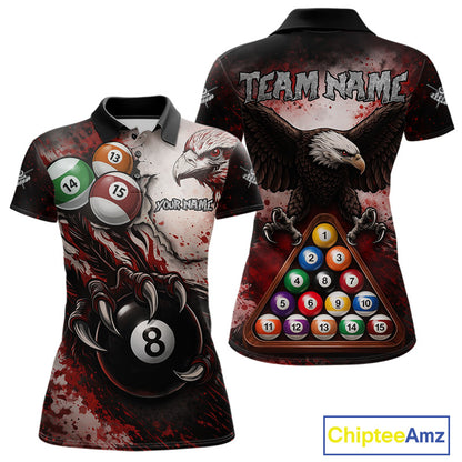 Red Grunge Eagle 8 Ball Billiard Pool Shirt For Women Custom Claws Billiard Attire Team Jersey NYN3063
