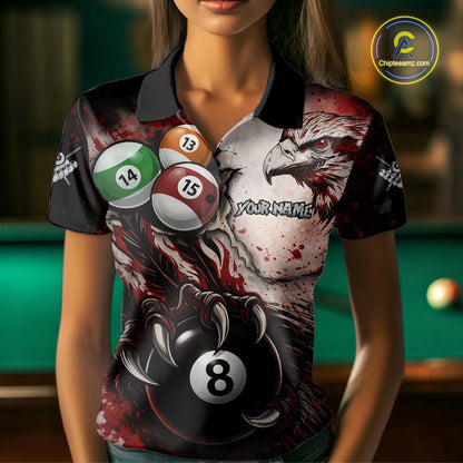 Red Grunge Eagle 8 Ball Billiard Pool Shirt For Women Custom Claws Billiard Attire Team Jersey NYN3063