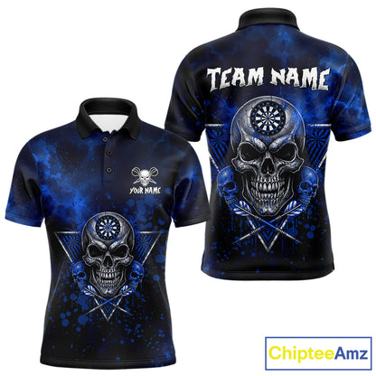 Custom Blue Splatter Multi-Skull Men Darts Arrow Polo League Shirts Dart Team Jerseys NYN2201