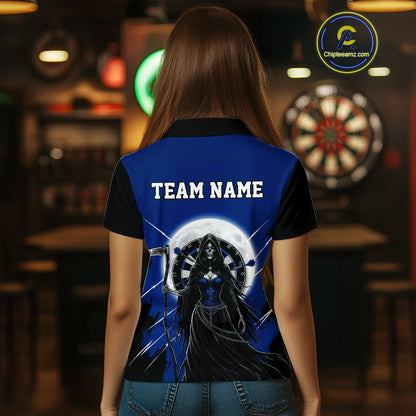 Black And Blue Grim Reaper Moon Dartboard Custom Women Darts Quarter-Zip Shirt Gothic Dart Jerseys NYN1948
