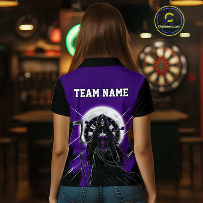Black And Purple Grim Reaper Moon Dartboard Custom Women Darts Quarter-Zip Shirt Gothic Dart Jerseys NYN1949