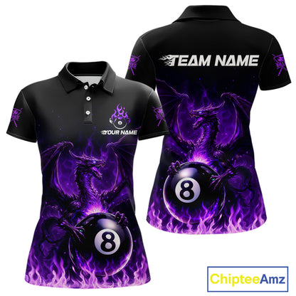 Purple Flaming Dragon Play Pool 8 Ball Women Billiard Shirt Custom Billiard Polo & 1/4-Zip Attire NYN2493