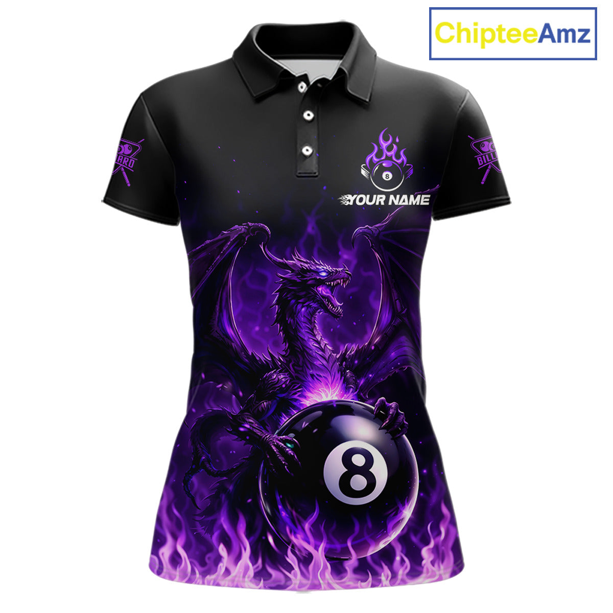 Purple Flaming Dragon Play Pool 8 Ball Women Billiard Shirt Custom Billiard Polo & 1/4-Zip Attire NYN2493