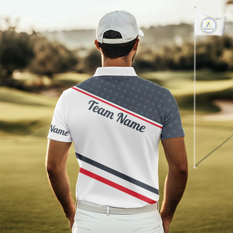 Mens Golf Polo Shirt Custom American Flag White Golf Shirt Patriotic Polo Team Clothing Attire NYN2852