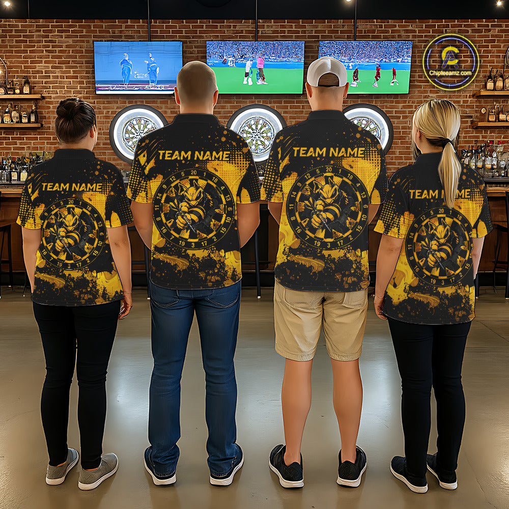 Black And Yellow Grunge Funny Bee Darts Polo & 1/4 Zip For Men Personalized Dart Team Shirts NYN3237