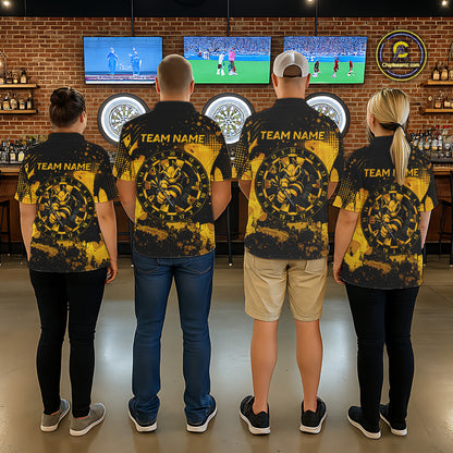 Black And Yellow Grunge Funny Bee Darts Polo & 1/4 Zip For Men Personalized Dart Team Shirts NYN3237