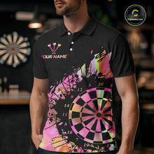 Load image into Gallery viewer, Pink Holographic Dartboard Grunge Darts Polo Shirts For Men Custom Name For Darters NYN2705