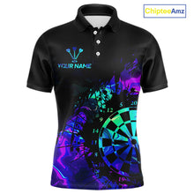 Load image into Gallery viewer, Blue Holographic Dartboard Grunge Darts Polo Shirts For Men Custom Name For Darters NYN2706