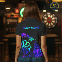 Load image into Gallery viewer, Blue Holographic Dartboard Grunge Darts Polo Shirts For Women Custom Name For Darters NYN2706