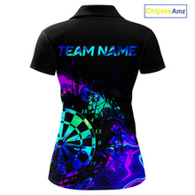Load image into Gallery viewer, Blue Holographic Dartboard Grunge Darts Polo Shirts For Women Custom Name For Darters NYN2706