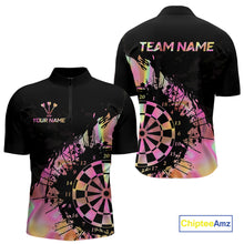 Load image into Gallery viewer, Pink Holographic Dartboard Grunge Darts 1/4-Zip Shirts For Men Custom Name For Darters NYN2705