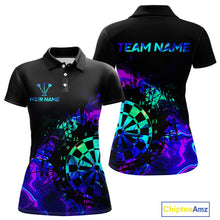 Load image into Gallery viewer, Blue Holographic Dartboard Grunge Darts Polo Shirts For Women Custom Name For Darters NYN2706