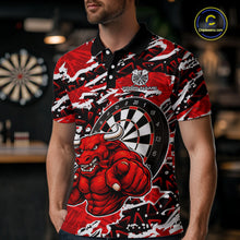 Load image into Gallery viewer, Personalized Men Darts Bull Grunge Red Polo Shirt Custom Name Polo 1/4-Zip Shirt Gift For Darters NYN2856