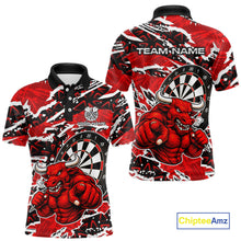 Load image into Gallery viewer, Personalized Men Darts Bull Grunge Red Polo Shirt Custom Name Polo 1/4-Zip Shirt Gift For Darters NYN2856