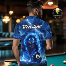 Load image into Gallery viewer, Personalized Billiards Shirt Blue Flames Lion 8 Ball Pool For Men Billiard Jersey Customized Name NYN2860