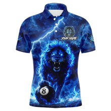 Load image into Gallery viewer, Personalized Billiards Shirt Blue Flames Lion 8 Ball Pool For Men Billiard Jersey Customized Name NYN2860