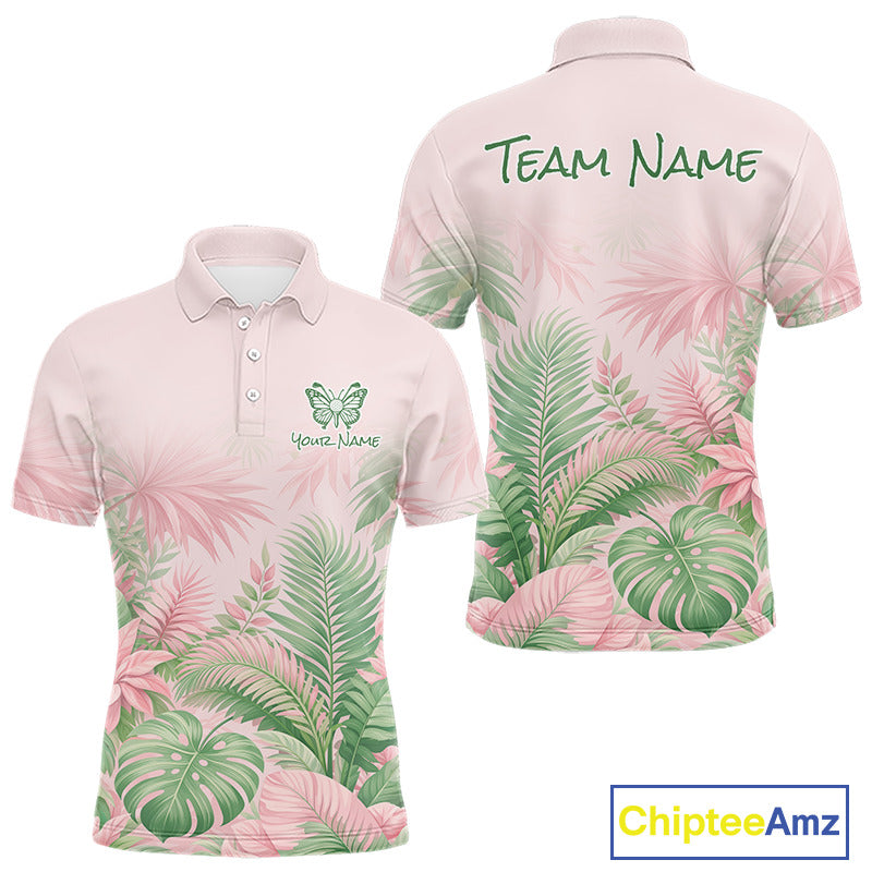 Personalized Green And Pink Tropical Pattern Custom Golf Polo Shirt For Men Golf Team Clothes NYN2864