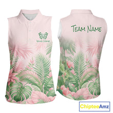 Load image into Gallery viewer, Personalized Green And Pink Tropical Pattern Custom Golf Sleeveless Polo Shirt For Women Golf Team Clothes NYN2864