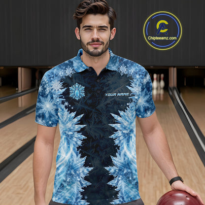 Icy Mens Bowling Shirts Custom Snowflake Icy Bowling Ball And Pins Team League Bowler Jerseys NYN3070