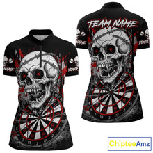 Load image into Gallery viewer, Custom Red Grey Skull Barbed Wire Dartboard Grunge Darts Quarter-Zip Shirt For Women Dart Gifts NYN1968