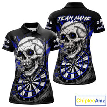 Load image into Gallery viewer, Custom Blue Grey Skull Barbed Wire Dartboard Grunge Darts Polo Shirt For Women Dart Gifts NYN1970