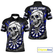 Load image into Gallery viewer, Custom Blue Grey Skull Barbed Wire Dartboard Grunge Darts Polo Shirt For Men Dart Gifts NYN1970
