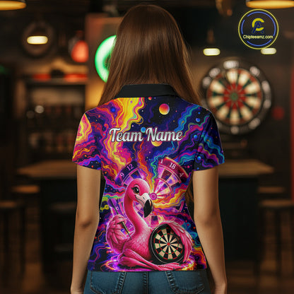 Personalized Cute Flamingo Dart Polo & Quarter Zip Shirt For Women Colorful Rainbow Paint Darts Jersey NYN2869