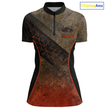Funny Dartboard Cowboy Darts Polo & 1/4-Zip Shirts For Women Custom Grunge Brown Darts Team Jerseys NYN3079